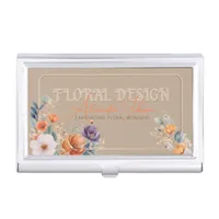 Elegant Rustic Kraft Boho Floral Design Embossed  Business Card Case