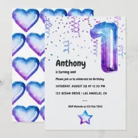Galaxy Balloon 1st Birthday Invitation