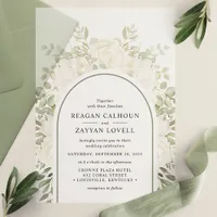 Ivory And Sage Elegant Arch Floral Wedding Vellum Invitations