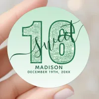 Green Glitter Script Sweet 16 Birthday Classic Round Sticker