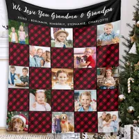 Family Personalized Red Plaid Quilt 13 Picture Fleece Blanket
