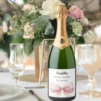 Bow pink white Bridal Shower Sparkling Wine Label