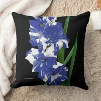 Stunning Royal Blue & White Gladiolus Sword Lilies Throw Pillow