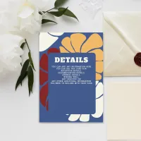 Retro Groovy Boho Chic Floral Wedding Details Card