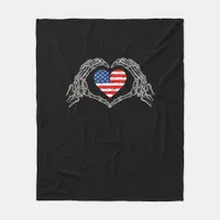Skeleton Hand Heart 4th Of American Flag Patriotic Fleece Blanket