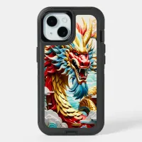 Fire breathing dragon red blue and gold scales iPhone 15 case