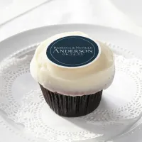 Minimalist Elegant Nautical Navy Blue Text Wedding Edible Frosting Rounds