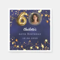 60th birthday navy blue gold stars photo napkins