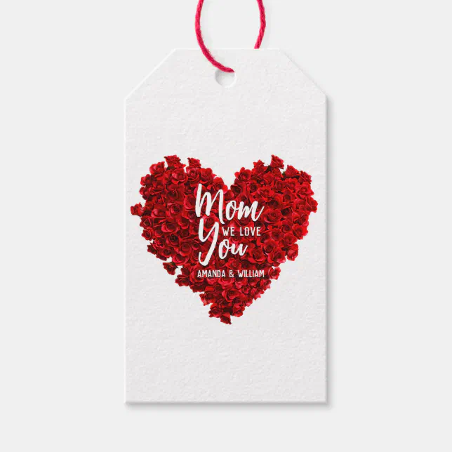 Red Roses Heart Love You Mom Mother's Day Gift Tags