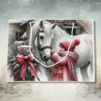 Little Girl and her Horse Rustic Christmas Large Gift Bag