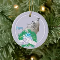 Lilac Pygmy Goat Wreath Holiday Ceramic Ornament
