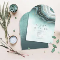 Crystal Agate Wedding Teal Arch ID825 Invitation