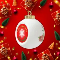 Green, Red & Gold Merry Christmas | Ceramic Ball Christmas Ornament