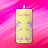 Pretty Pink- Moon, Butterfly, Floral - Monogram | Pillar Candle