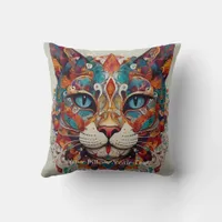 Mystic Boho Feline Mandala Throw Pillow