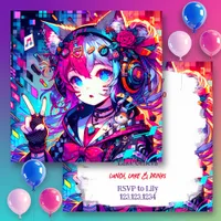 Glitchcore Colorful Anime Artwork Birthday Invitation