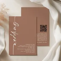 Classy Calligraphy QR Code Soft Brown Wedding Invitation