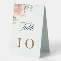 Rose gold eucalyptus greenery floral table tent sign