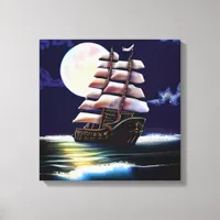 Illuminated Ship on the Ocean under the Moon Canvas Print