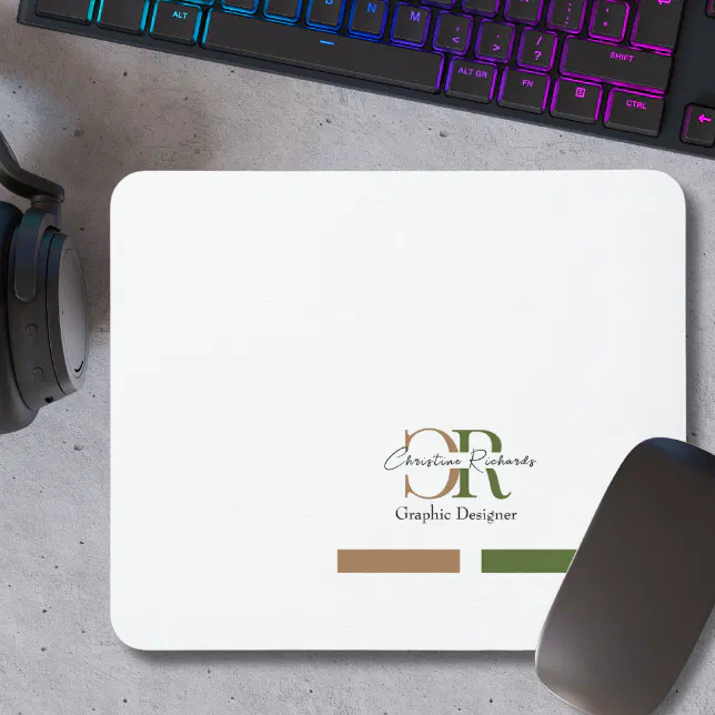 Simple Modern Olive Green Gold Monogram Mouse Pad