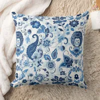 Cottagecore Blue White Paisley Print Country Chic Throw Pillow
