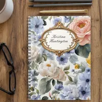 Vintage Pastel Watercolor Blossoms with Gold Frame Notebook