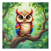 Colorful Owl | Cute Cartoon Kid's Nursery Art