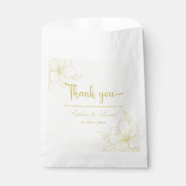 Minimalist Elegant Outline Floral Wedding Favor Bag