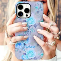 Vintage Blue Roses Romantic Floral Custom Name iPhone 16 Pro Max Case