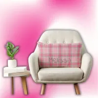 Pink and White Plaid Name Monogram | Lumbar Pillow