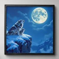 Mama Wolf and her Cub Howling at Moon Peel And Stick Photo Tile