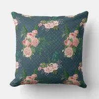 Blush Pink Flowers On Blue Throw Pillow