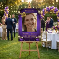 Elegant Purple and Gold 50th Birthday Welcome Foam Board