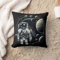 Vintage Astronaut and Planets Throw Pillow