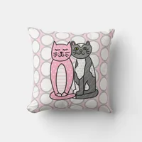 Pink and Gray Cuddly Cute Kitty Cats  Throw Pillow