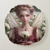 Beautiful January Fairy in Carnations Round Pillow