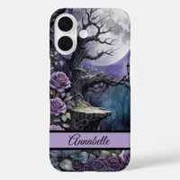 Gothic Moon and Purple Roses iPhone iPhone 16 Case