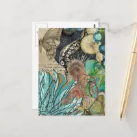 Mermaid Queen Mixed Media Collage Postcard