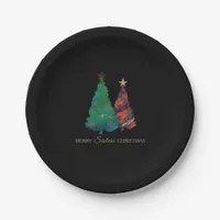 Cute Sparkly Watercolor Christmas Tree Paper Plates