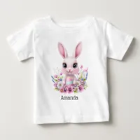 Cute Bunny Pink Flowers with Easter Egg Baby T-Shirt