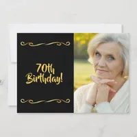 70th birthday invitation photo black gold glam