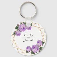 Purple Floral Wed Elegant Gold Glitter Geometric Keychain