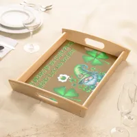 Cute St Patrick's Gnome Sleeping on brown | Serving Tray