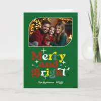 Holly Jolly Merry and Bright Retro Christmas Photo Holiday Card