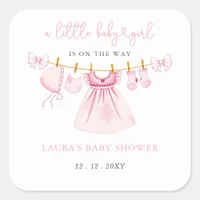 Pink Clothesline Coquette Bow Girl Baby Shower Square Sticker