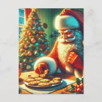 Vintage Christmas Santa Eating Cookies Postcard