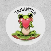 Cute Little Frog Holding a Heart | Personalized Patch