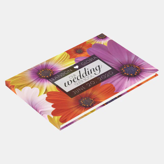 Colorful African Daisies Flowers Floral Wedding Guest Book