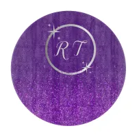 Silver initial monogram with purple glitter | cutting board