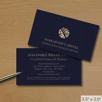 Dark Blue Gold Logo Financial Business Card